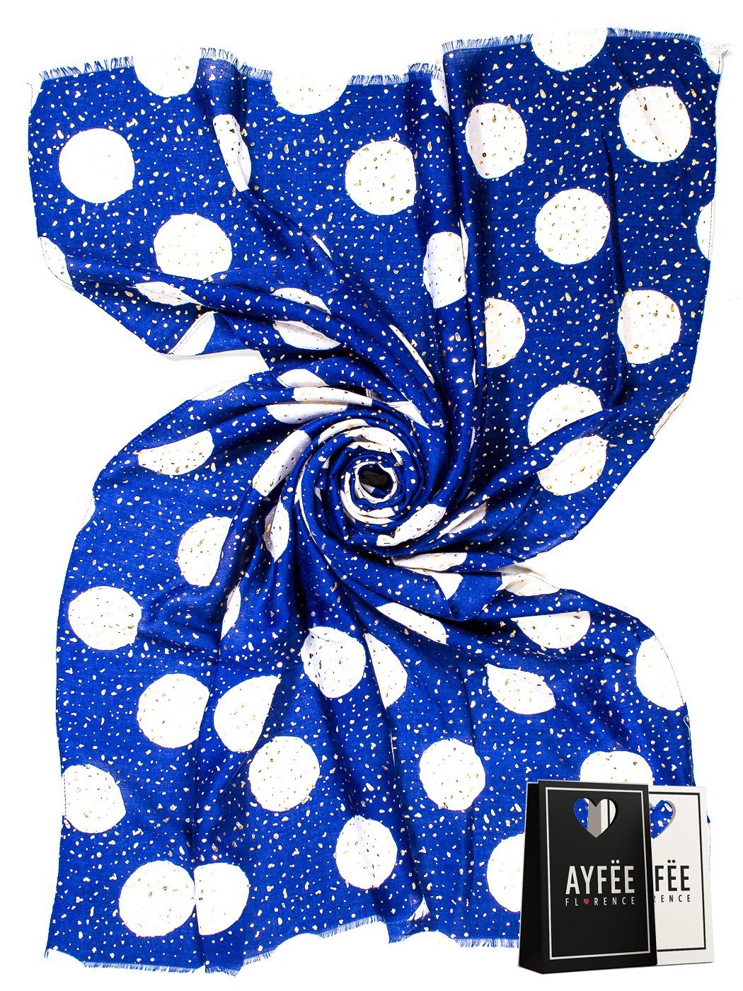 STOLA STAMPA MAXIPOIS CON GLITTER CM 90*180, 100% VISCOSE, MADE IN PRC - BLUE